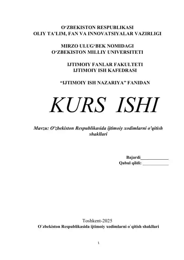 O'zbekiston Respublikasida ijtimoiy xodimlarni o'qitish shakllari