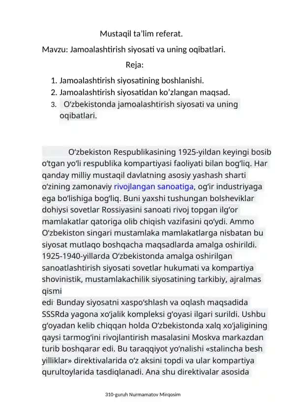 Mustaqil ta’lim referat