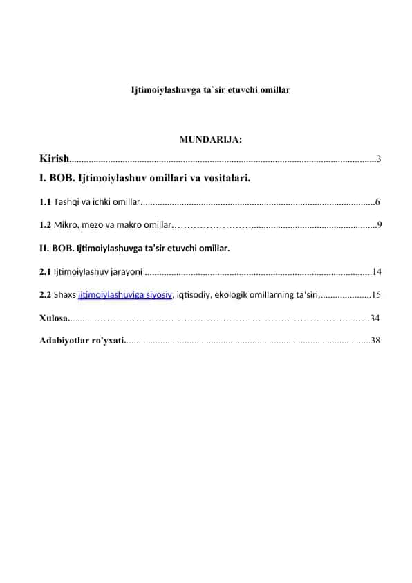 Ijtimoiylashuvga ta‘sir etuvchi omillar