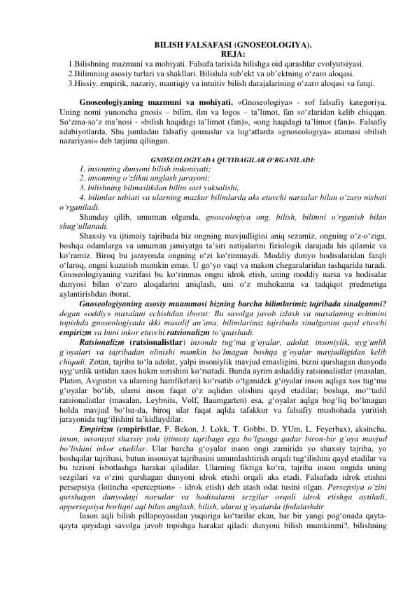 Bilish falsafasi (Gnoseologiya)