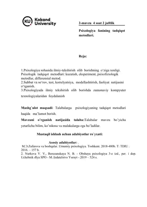 Psixologiya fanining tadqiqot metodlari