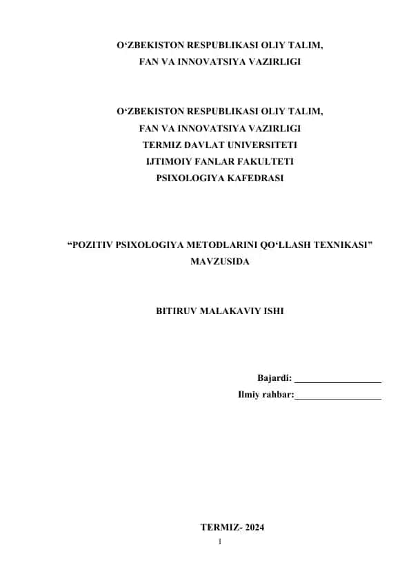 POZITIV PSIXOLOGIYA METODLARINI QO‘LLASH TEXNIKASIPSIX