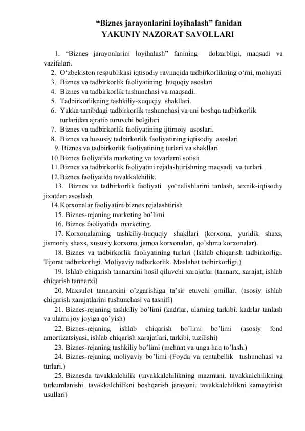 Biznes jarayonlarini loyihalash