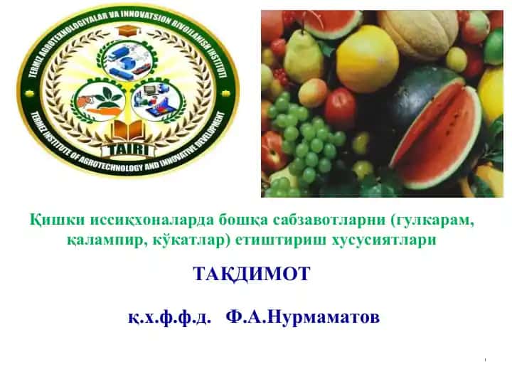 Иссиқхоналарда бошқа сабзавотларни етиштириш