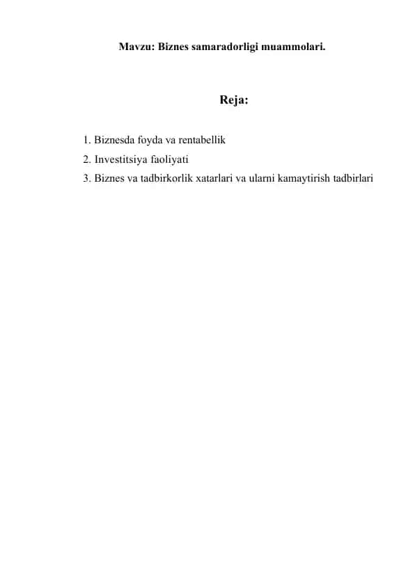 Biznes samaradorligi muammolari