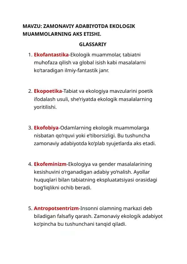 Zamonaviy adabiyotda ekologik muammolarning aks etishi