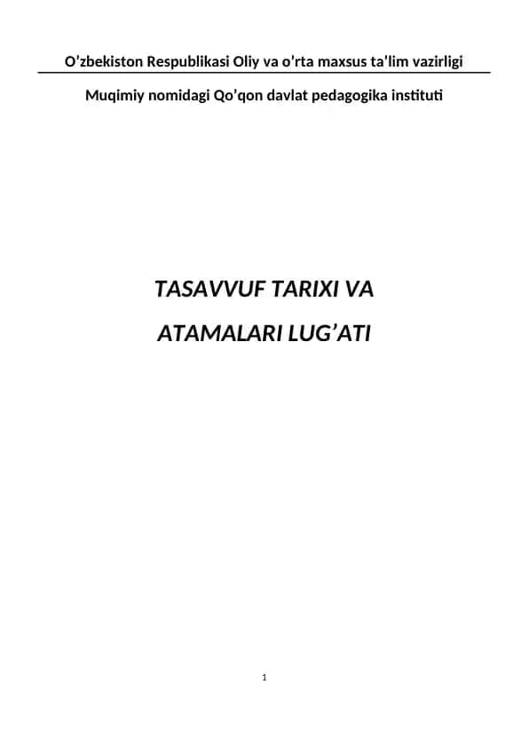 TASAVVUF TARIXI VA ATAMALARI LUG’ATI