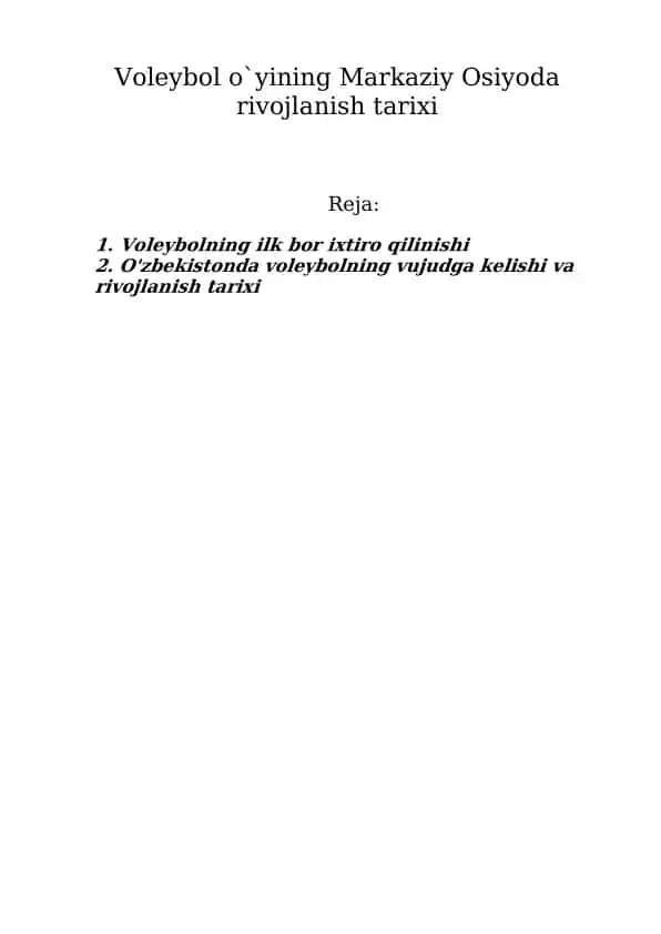 Voleybol o`yining Markaziy Osiyoda rivojlanish tarixi