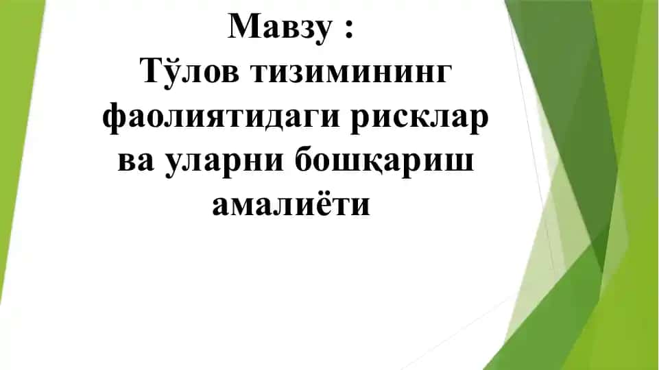 Тўлов тизимининг фаолиятидаги рисклар ва уларни бошқариш амалиёти