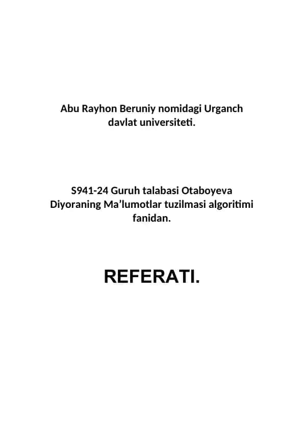 Ma’lumotlar tuzilmasi algoritimi fanidan