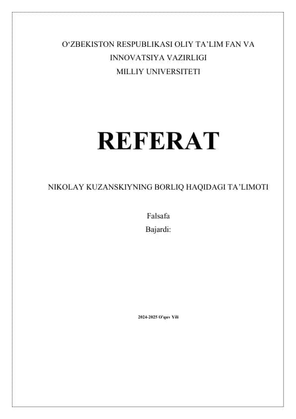 NIKOLAY KUZANSKIYNING BORLIQ HAQIDAGI TA’LIMOTI
