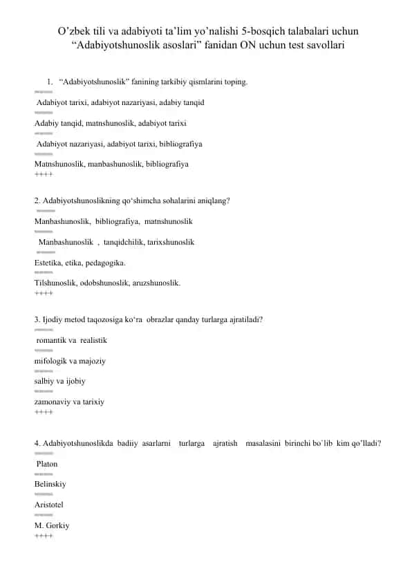 Adabiyotshunoslik asoslari