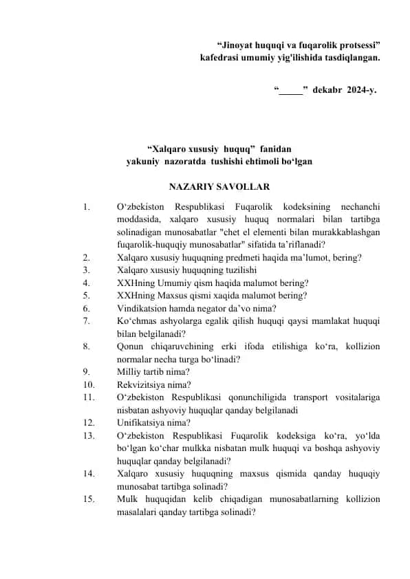 “Jinoyat huquqi va fuqarolik protsessi”