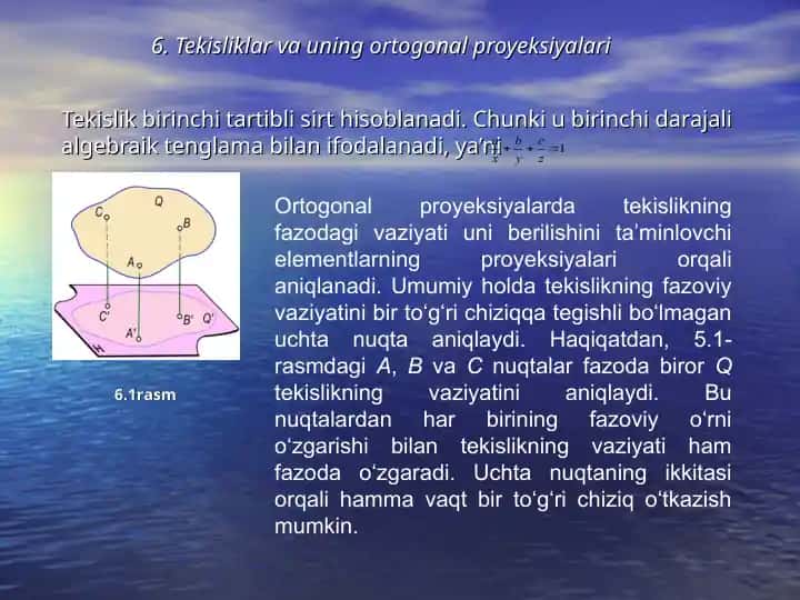 Tekisliklar va uning ortogonal proyeksiyalari