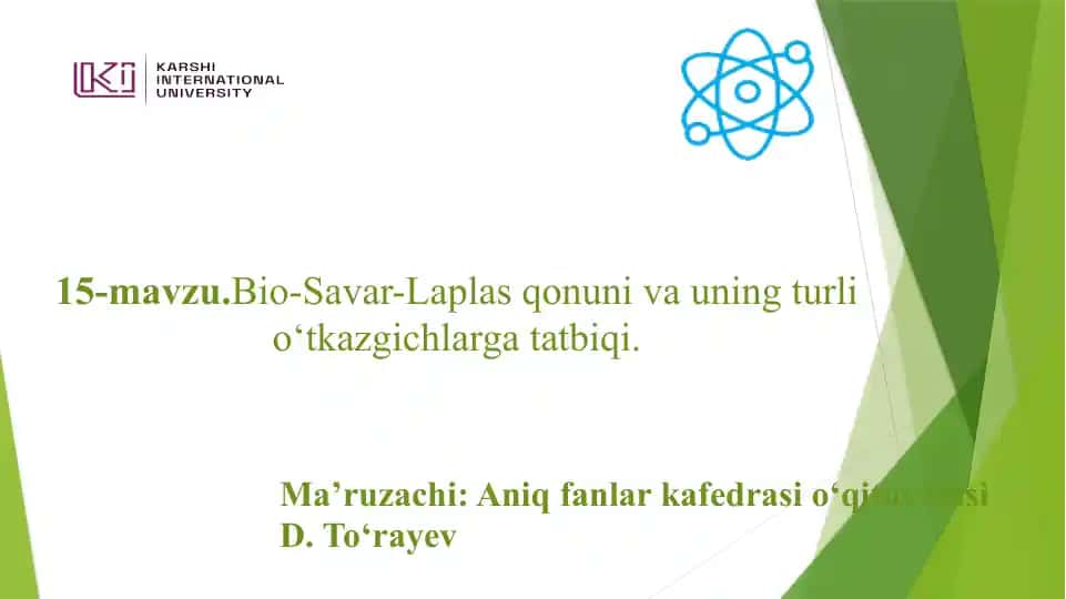Bio-Savar-Laplasqonunivauningturlio‘tkazgichlargatatbiqi