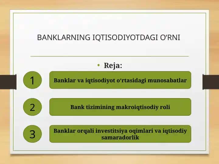 BANKLARNING IQTISODIYOTDAGI O‘RNI