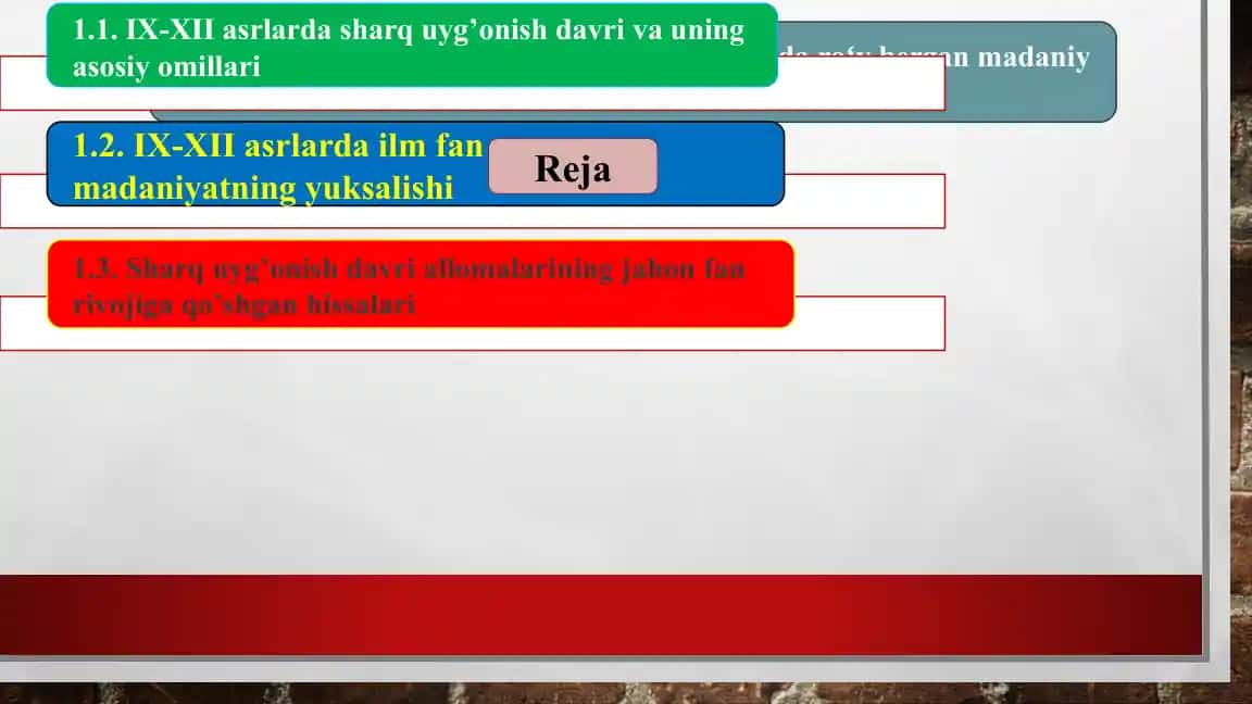 IX-XII asrlarda mamlakatimiz hududida roʻy bergan madaniy uygʻonish