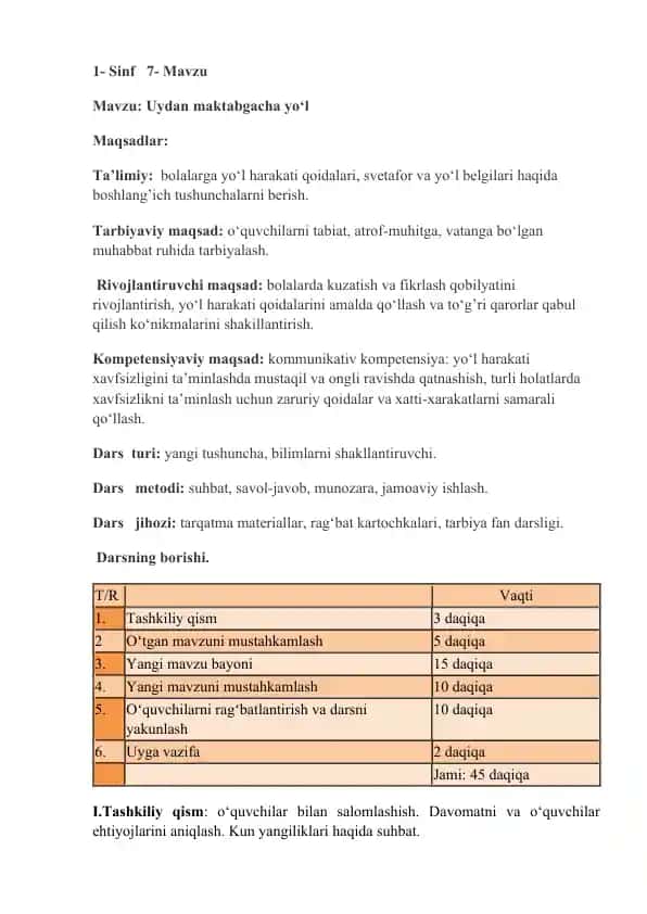 Yo'l harakati qoidalari va qoidalarini o'rgatish