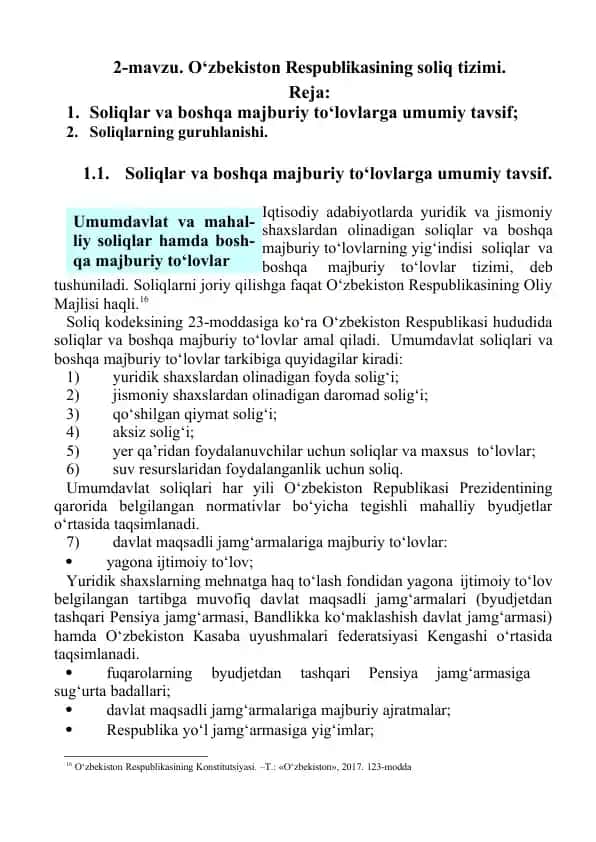 O‘zbekiston Respublikasining soliq tizimi