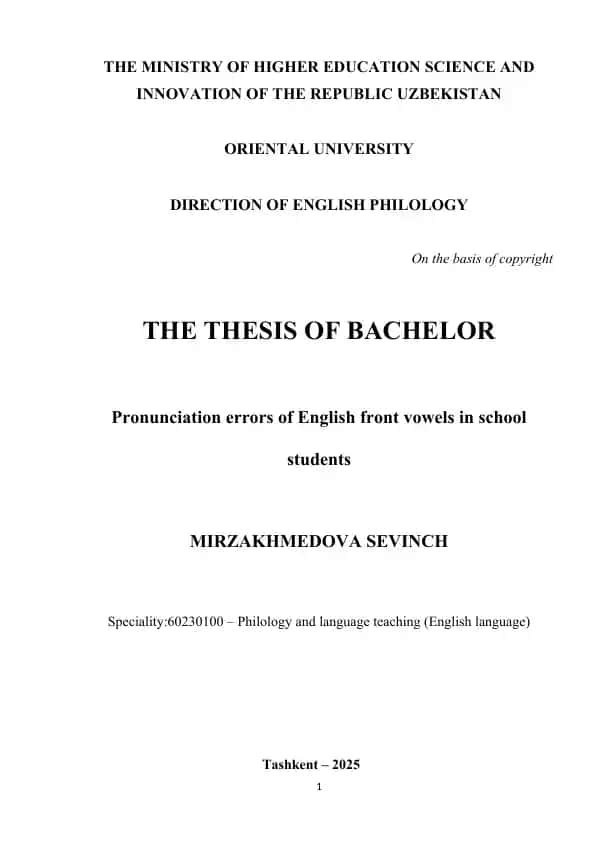 Pronunciation errors of English front vowels in school students