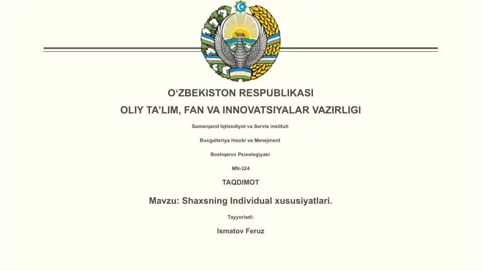 Shaxsiyatning asosiy xususiyatlari