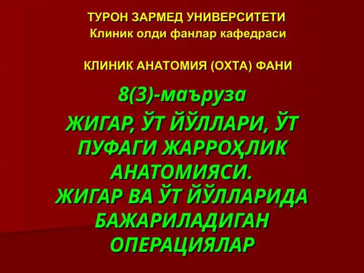 Жигар, ўт йўллари, ўт пуфаги жарроҳлик анatомияси