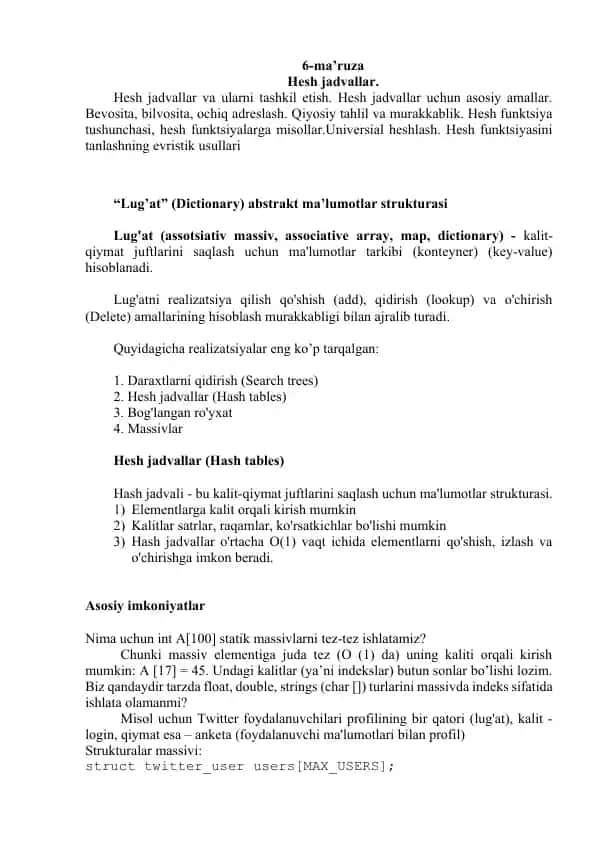 Hesh jadvallar