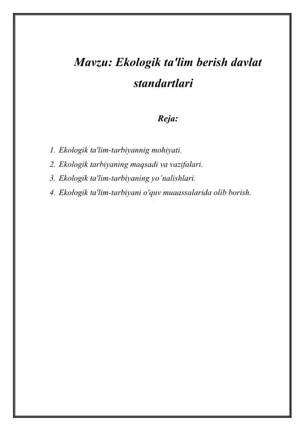 Ekologik ta'lim berish davlat standartlari