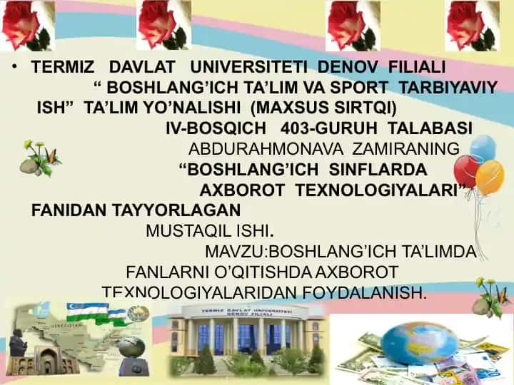 Boshlang'ich ta'limda fannlarni o'qitishda axborot texnologiyalaridan foydalanish