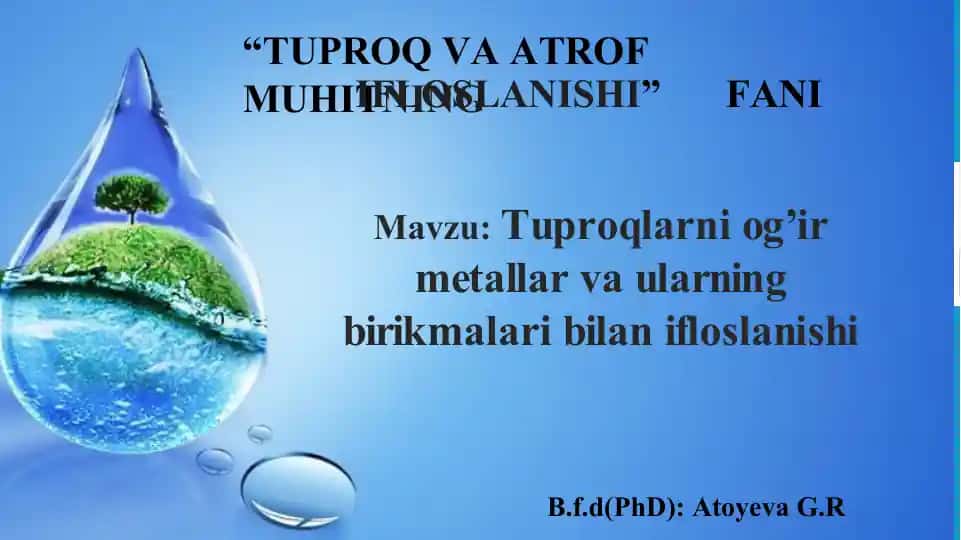 Tuproqlarni og’irmetallar va ularning birikmalarini ifloslanishi