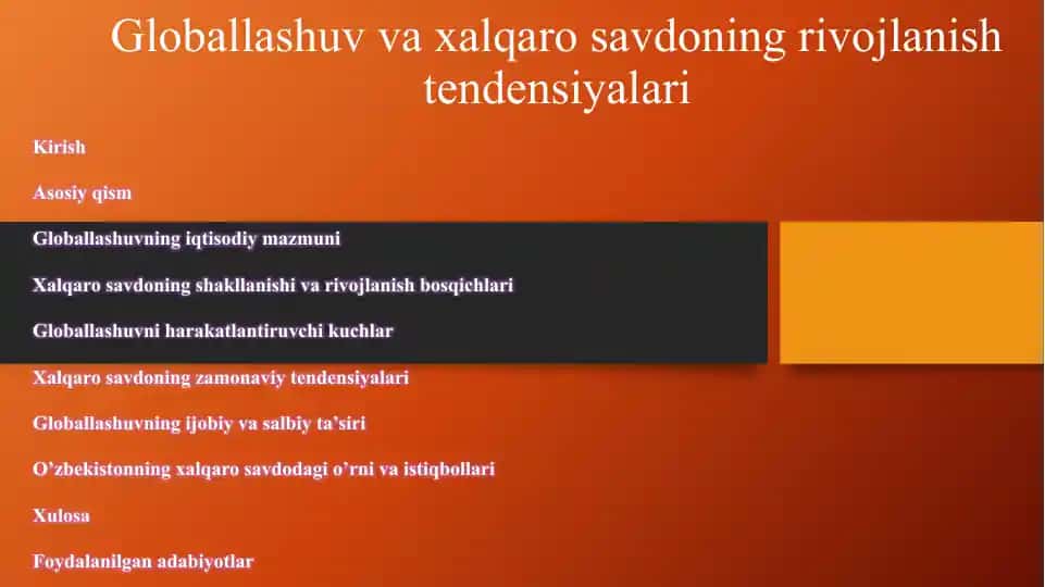 Globallashuv va xalqaro savdo