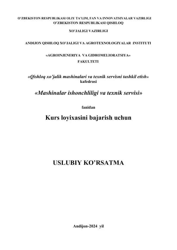 Kurs loyixasini bajarish uchun uslubiy kursatma