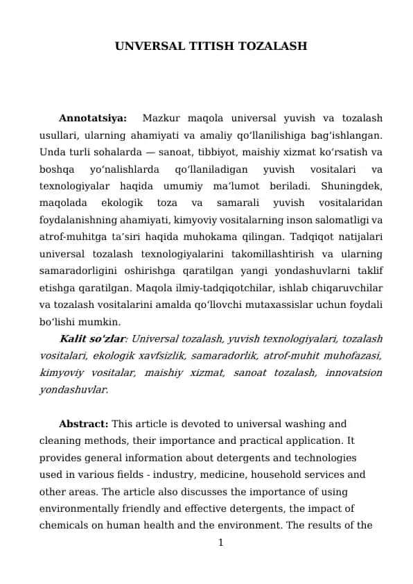 UNVERSAL TITISH TOZALASH