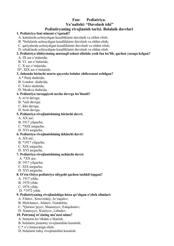 Pediatriya faniga oid taqdimot