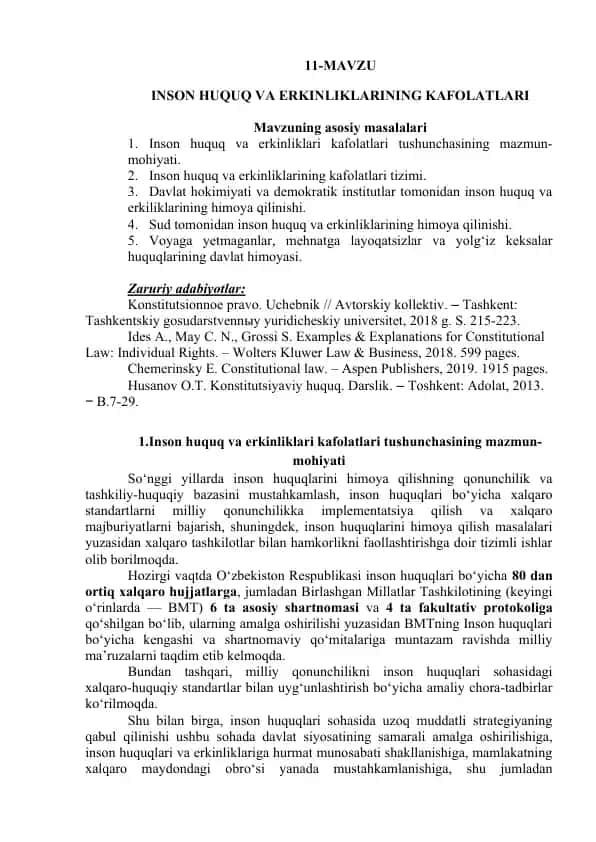 **Inson Huquq va Erkinliklarining Kafolatlari**