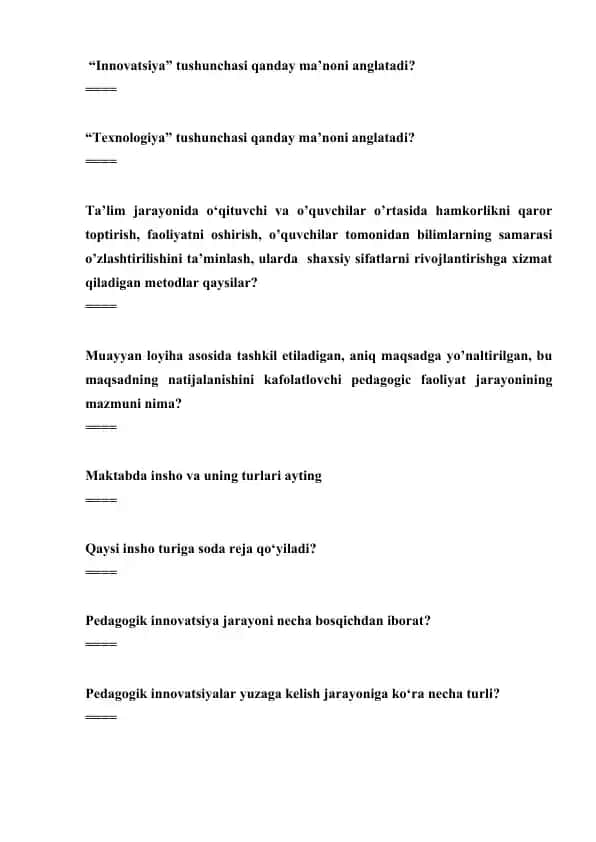 Pedagogik innovatsiyalar
