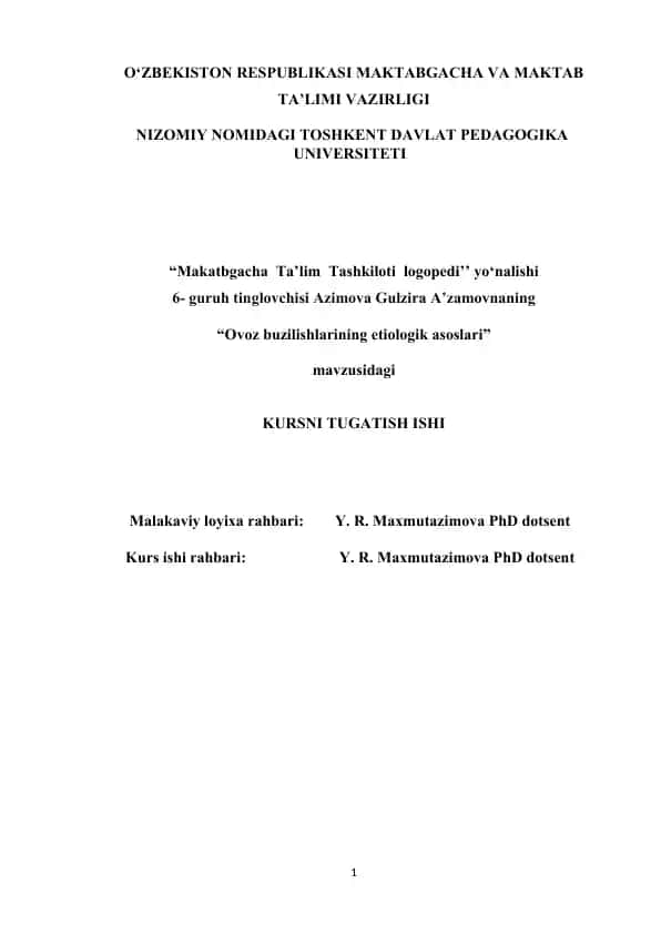 "Ovoz buzilishlarining etiologik asoslari"
