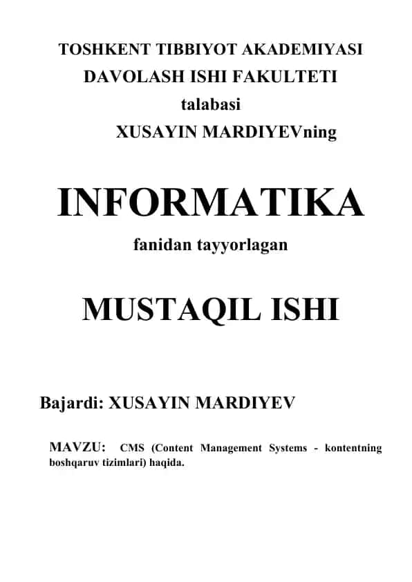 CMS (Content Management Systems - kontentning boshqaruv tizimlari)