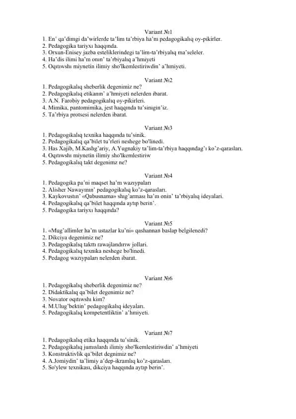 Pedagogika taqdimotlari variantlari to‘plami