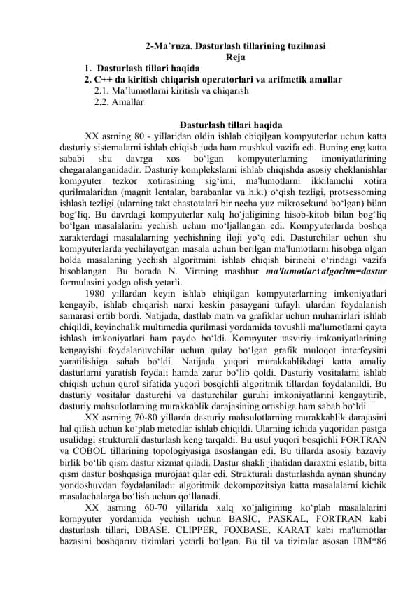 Dasturlash tillari haqida ma'ruzalar
