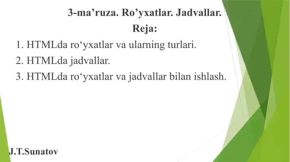 3-ma’ruza. Ro’yxatlar. Jadvallar.