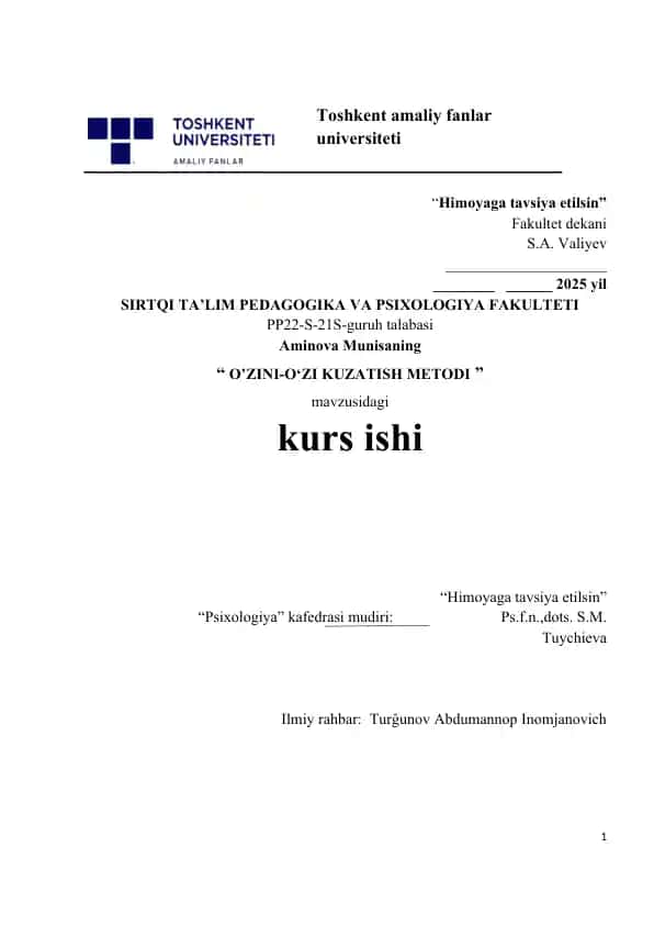 O’ZINI-O‘ZI KUZATISH METODI .