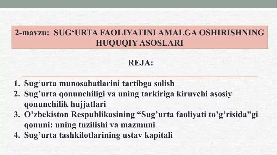 Sug‘urta faoliyatini tartibga solish