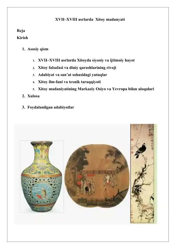XVII–XVIII asrlarda Xitoy madanyati