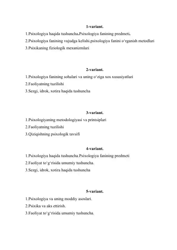 Psixologiya fanining predmeti
