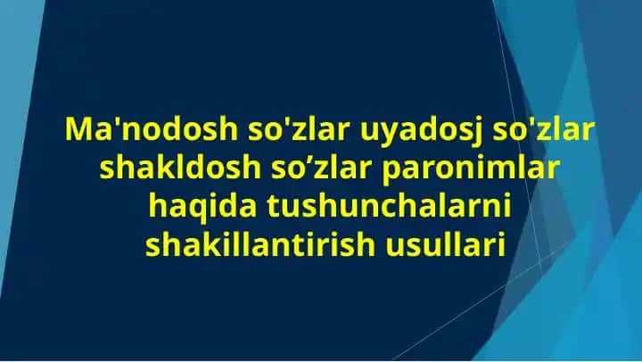 Ma'nodosh so'zlar uyadosj so'zlar shakldosh soโzlar paronimlar haqida tushunchalarni shakillantirish usullari