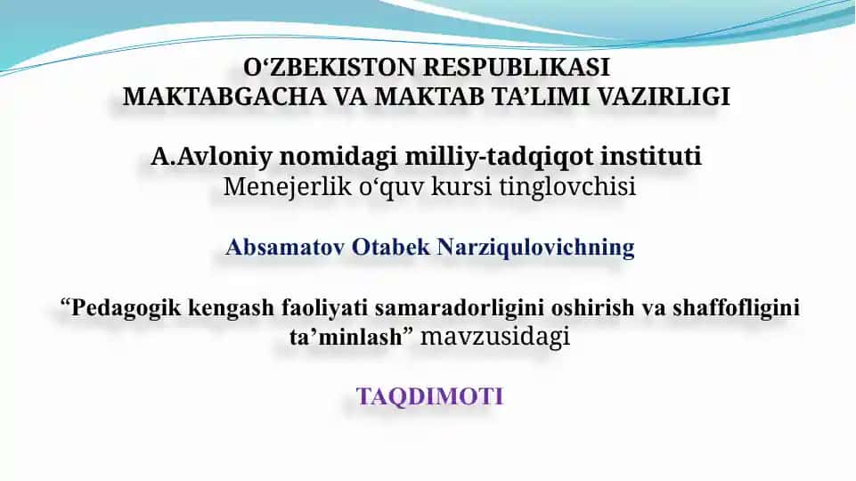 "Pedagogik kengash faoliyati samaradorligini oshirish va shaffofligini ta’minlash"