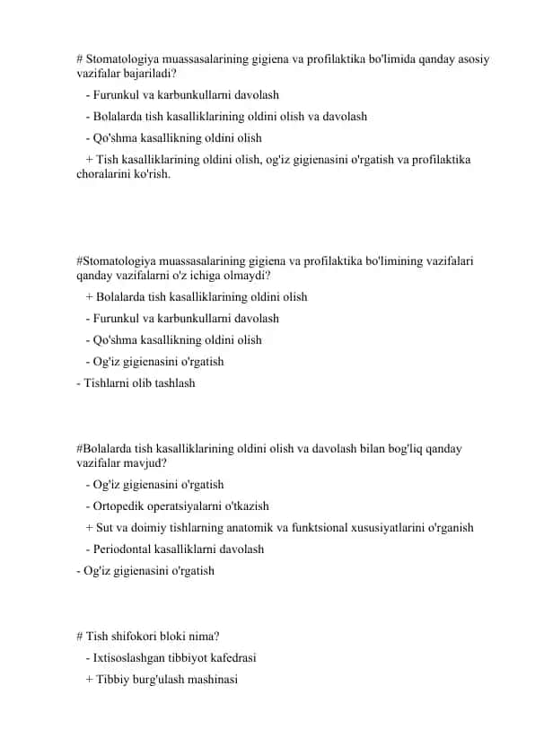 Stomatologiya muassasalarining gigiena va profilaktika bo'limi