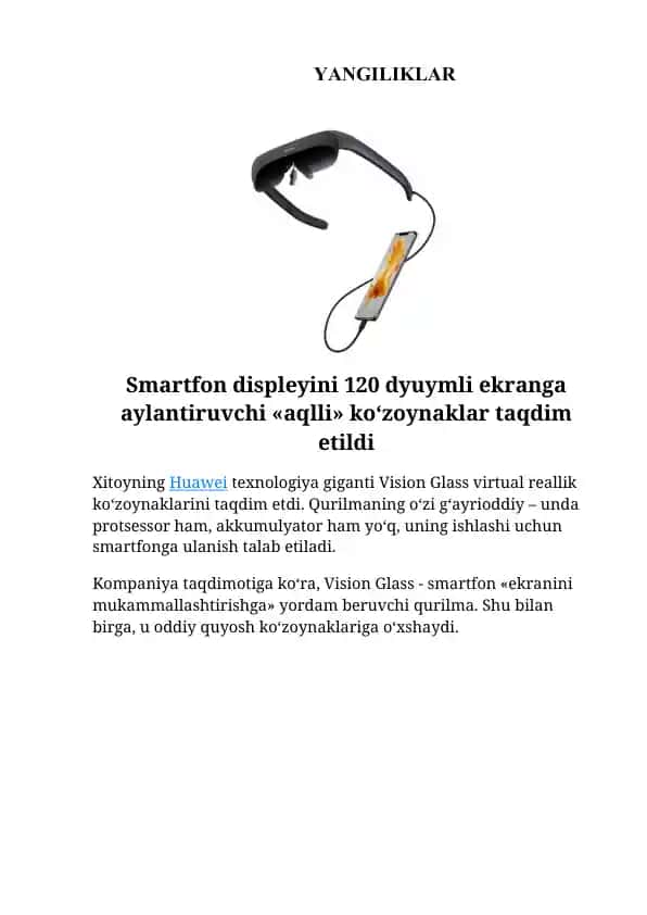 Vision Glass virtual reallik ko‘zoynaklar