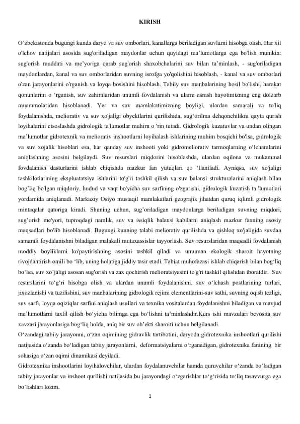Gidrologik va suv xojalik hisoblashi